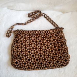 THE SAK brown wood bead shoulder bag purse hippie vintage inspired GUC